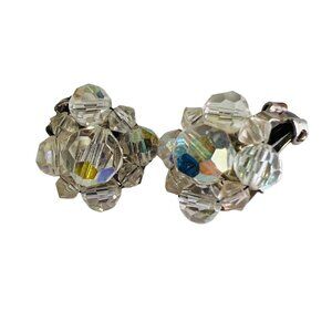 Vintage Crystal Clip-On Earrings clear rhinestones handmade